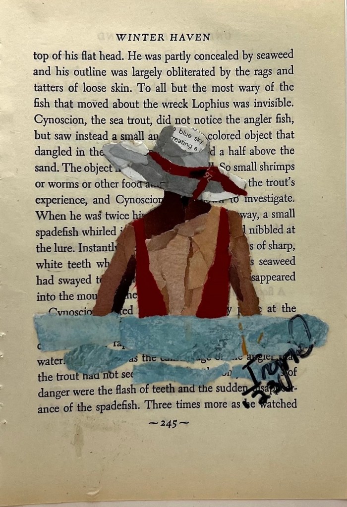 Walking In (Winter Haven) (torn paper collage on vintage book page) - Ingrid Spangler